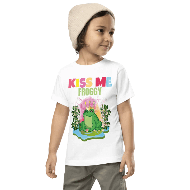 Kiss Me Froggy Colorful Funny Kids T-Shirt – Trendy Bella + Canvas Toddler Funny Shirt product image (1)