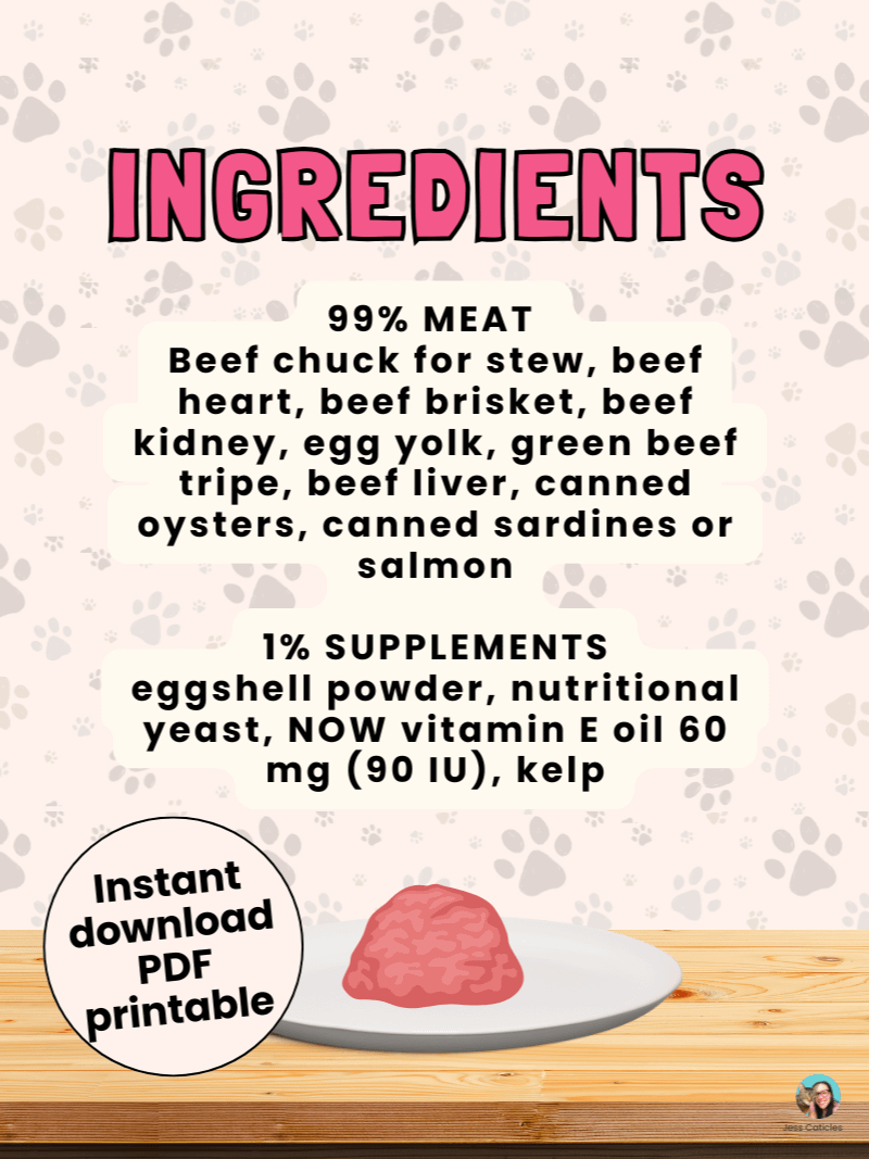 Beef raw boneless cat food recipe ~ 1 recipe for adult cats product image (3)