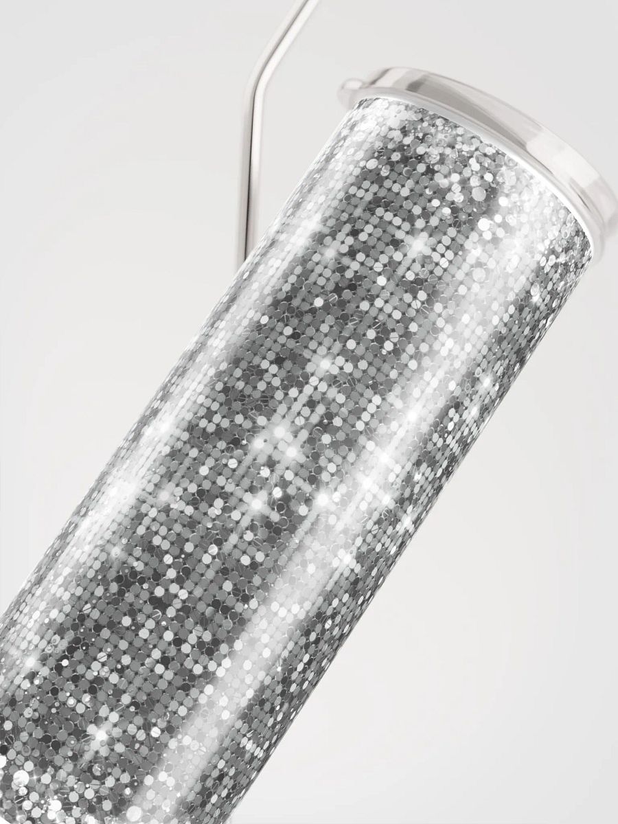 Shining Silver Glitter Stainless Steel Tumbler | Eco-Friendly 20oz with Reusable Straw product image (5)