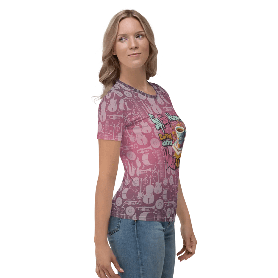 Sip, Sip, Hooray, Coffee and Music All Day All Over Print T-shirt product image (4)