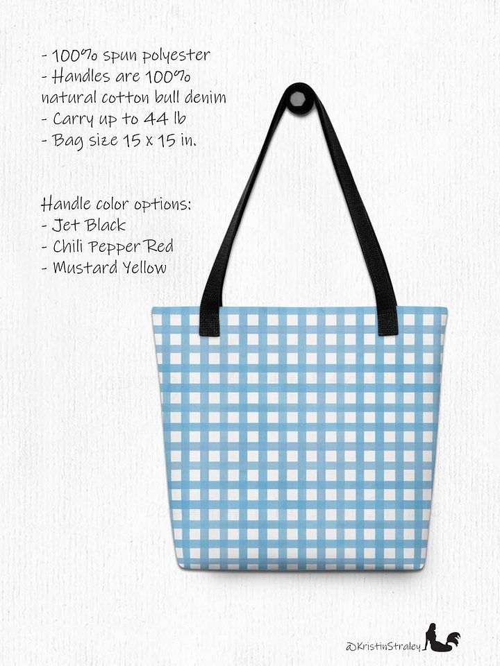 Blue Gingham Checker on White Tote Bag product image (2)