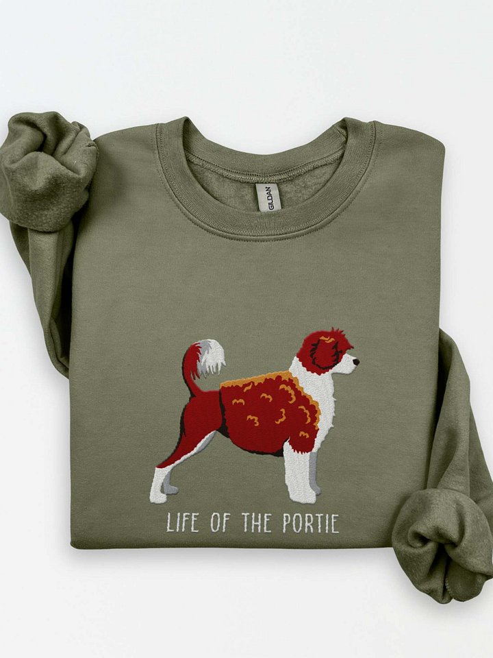 Life of the Portie Sweatshirt (Embroidered) of a Portuguese Water Dog(Chocolate & White) product image (1)