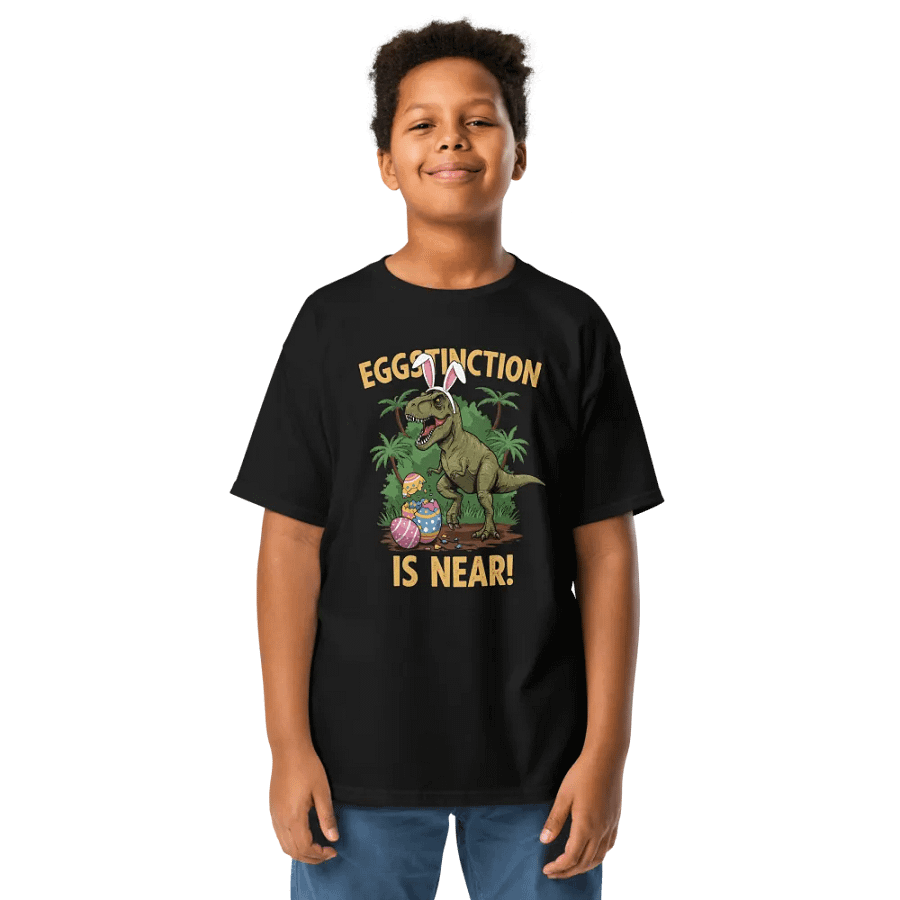 Funny Easter Dinosaur T-Shirt – Eggstinction Is Near Youth Tee product image (1)