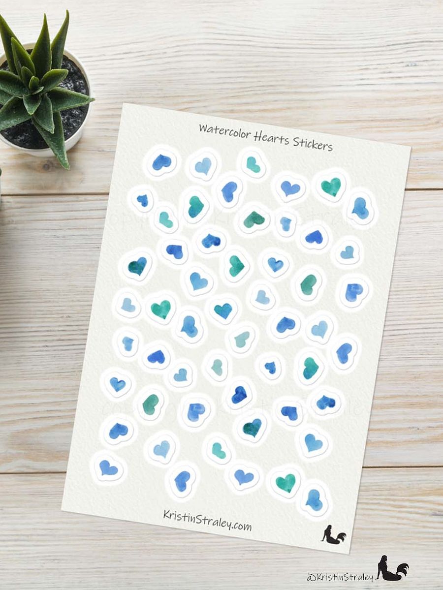 Blue Watercolor Hearts Sticker Sheet product image (7)