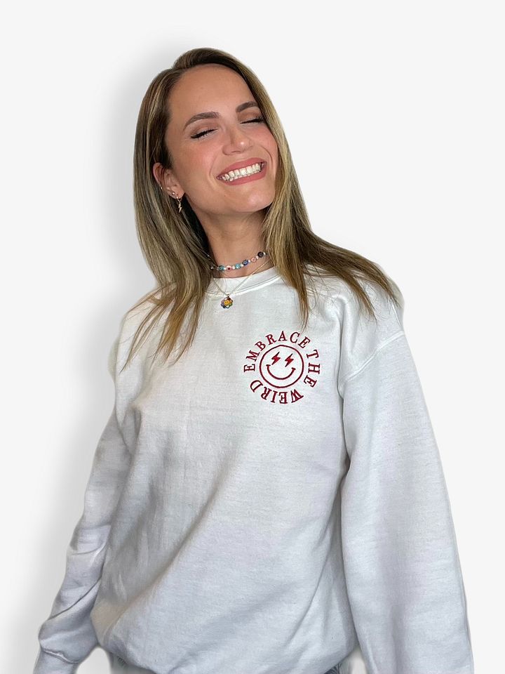 'Embrace The Weird' Crewneck - White with Red Embroidery product image (1)