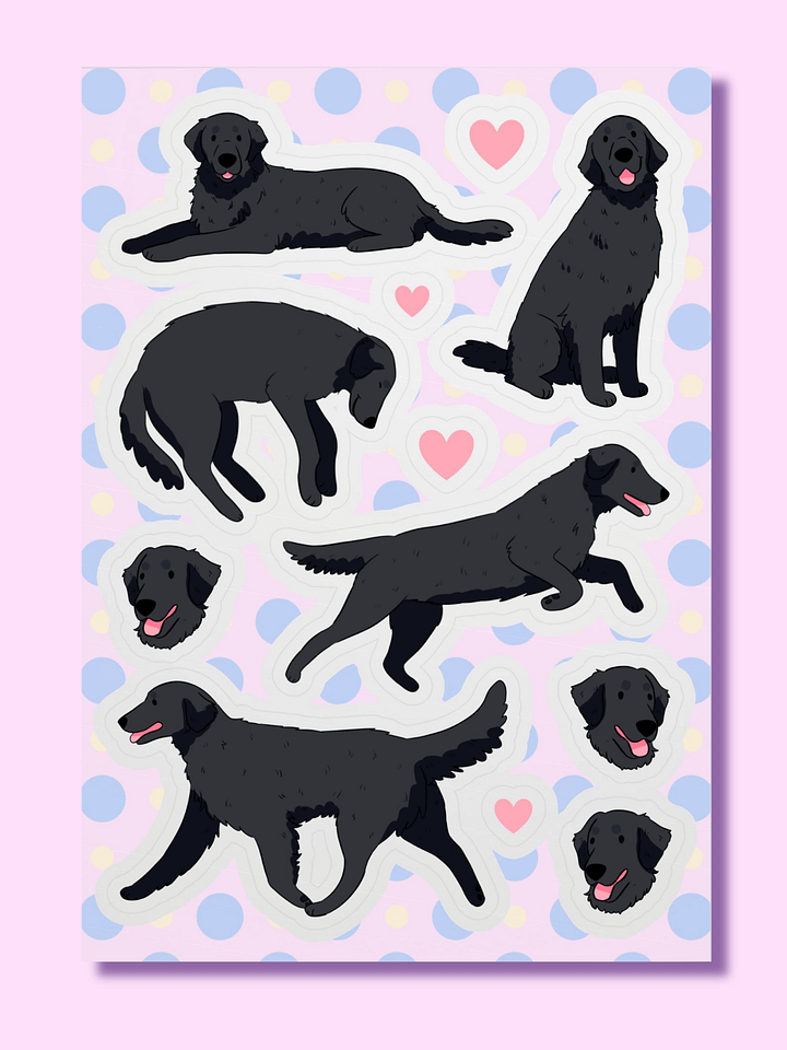 Happy Black Flat Coated Retriever dog Illustrated Sticker Sheet product image (1)
