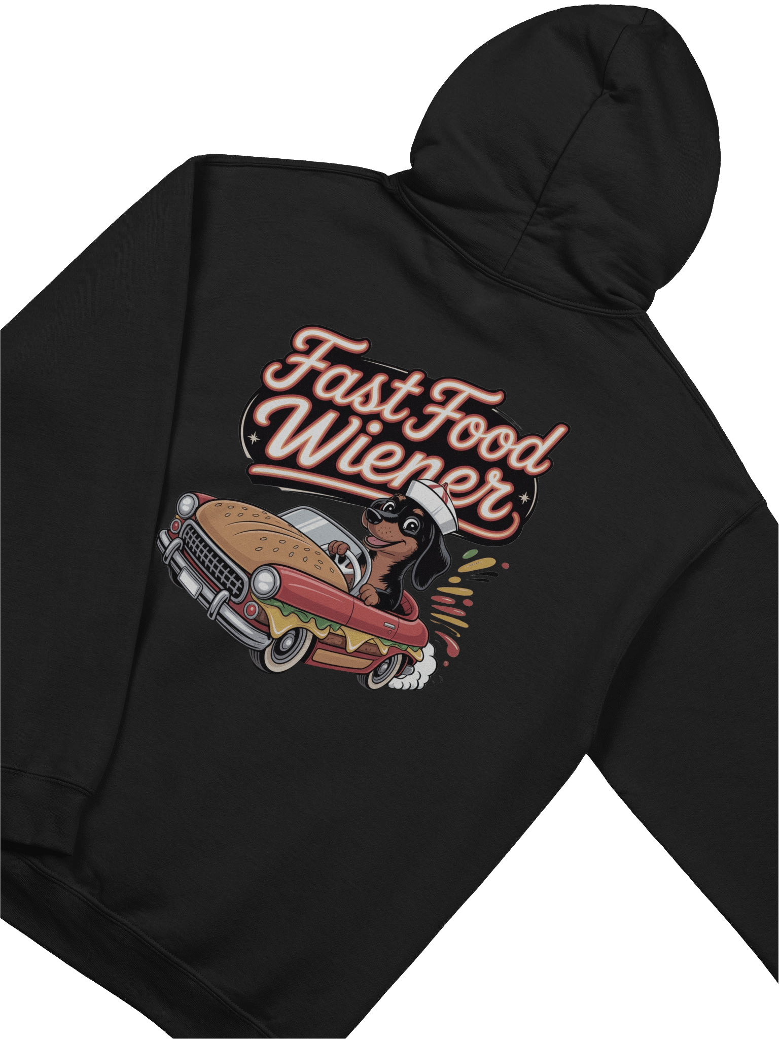 Fast Food Wiener Hoodie – Retro Drive-Thru Dachshund Delight product image (10)