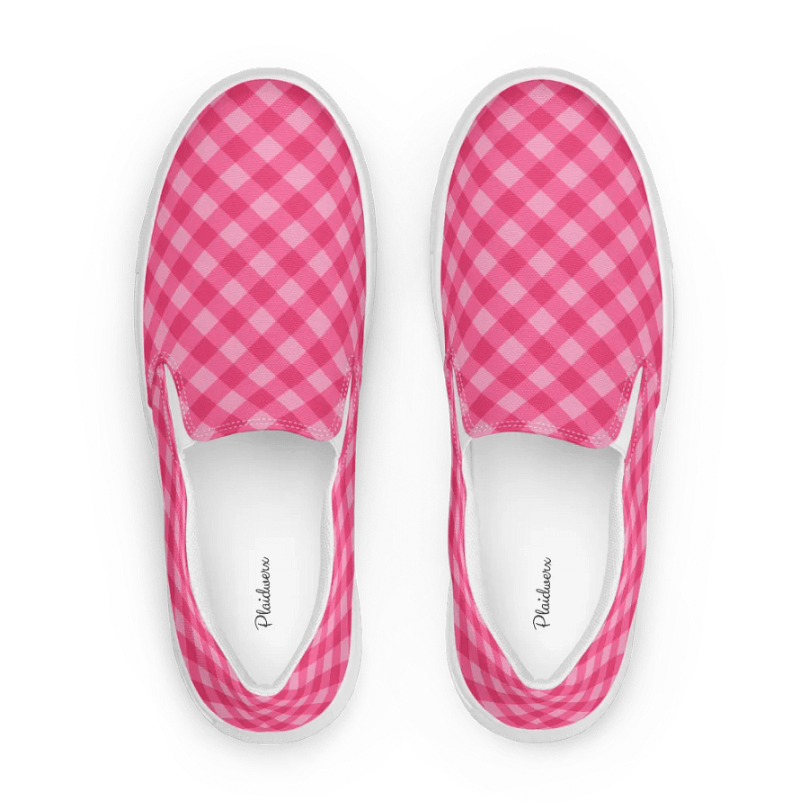 Bright Pink Checkered Plaid Women's Slip-On Shoes product image (1)