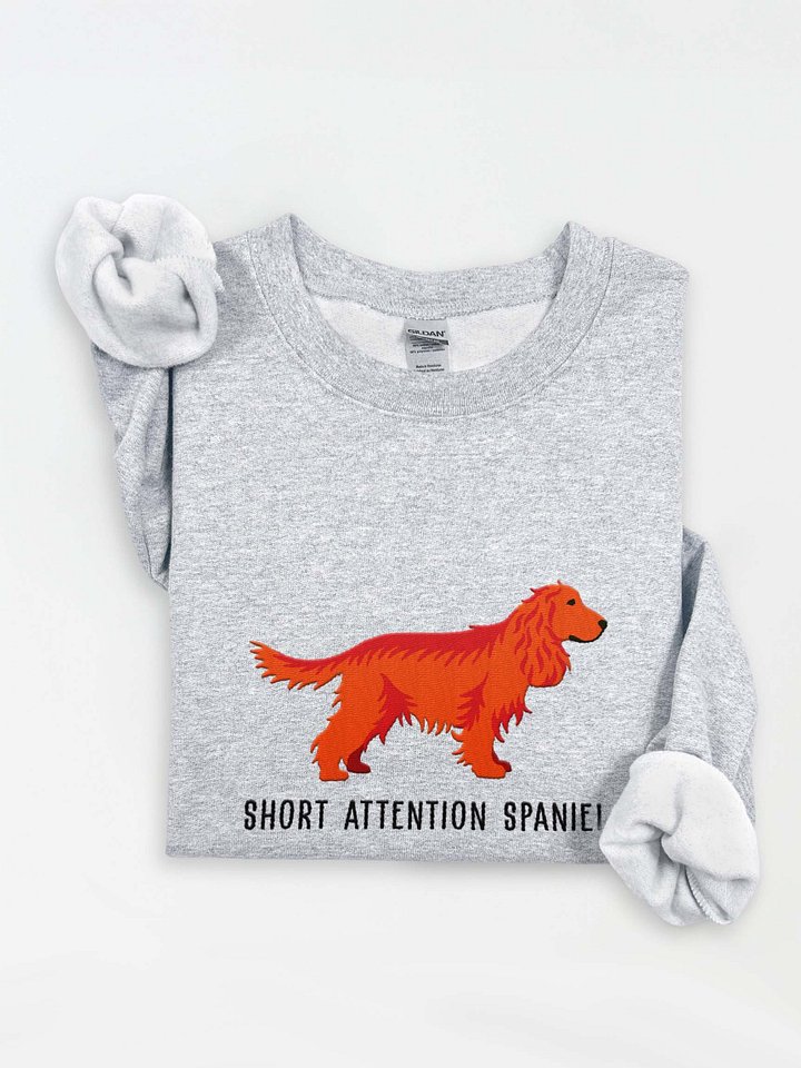 Short Attention Spaniel Sweatshirt (Embroidered) of an English Cocker Spaniel(Red, Full Tail) product image (1)