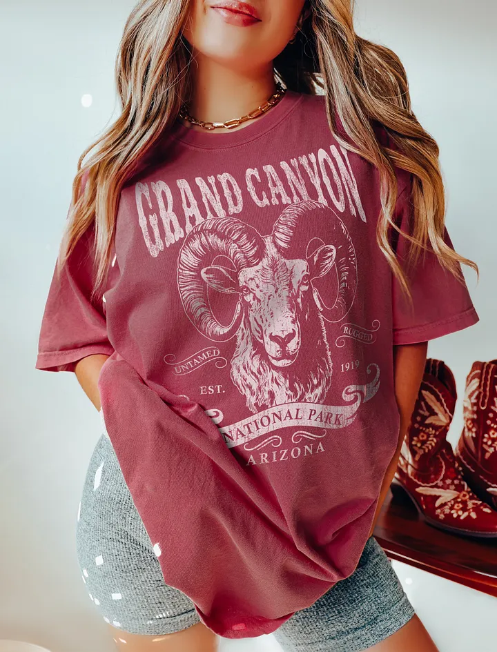Grand Canyon National Park, Arizona T-Shirt | Vintage-Style Grunge Western Tee with a Bighorn Sheep Head product image (11)