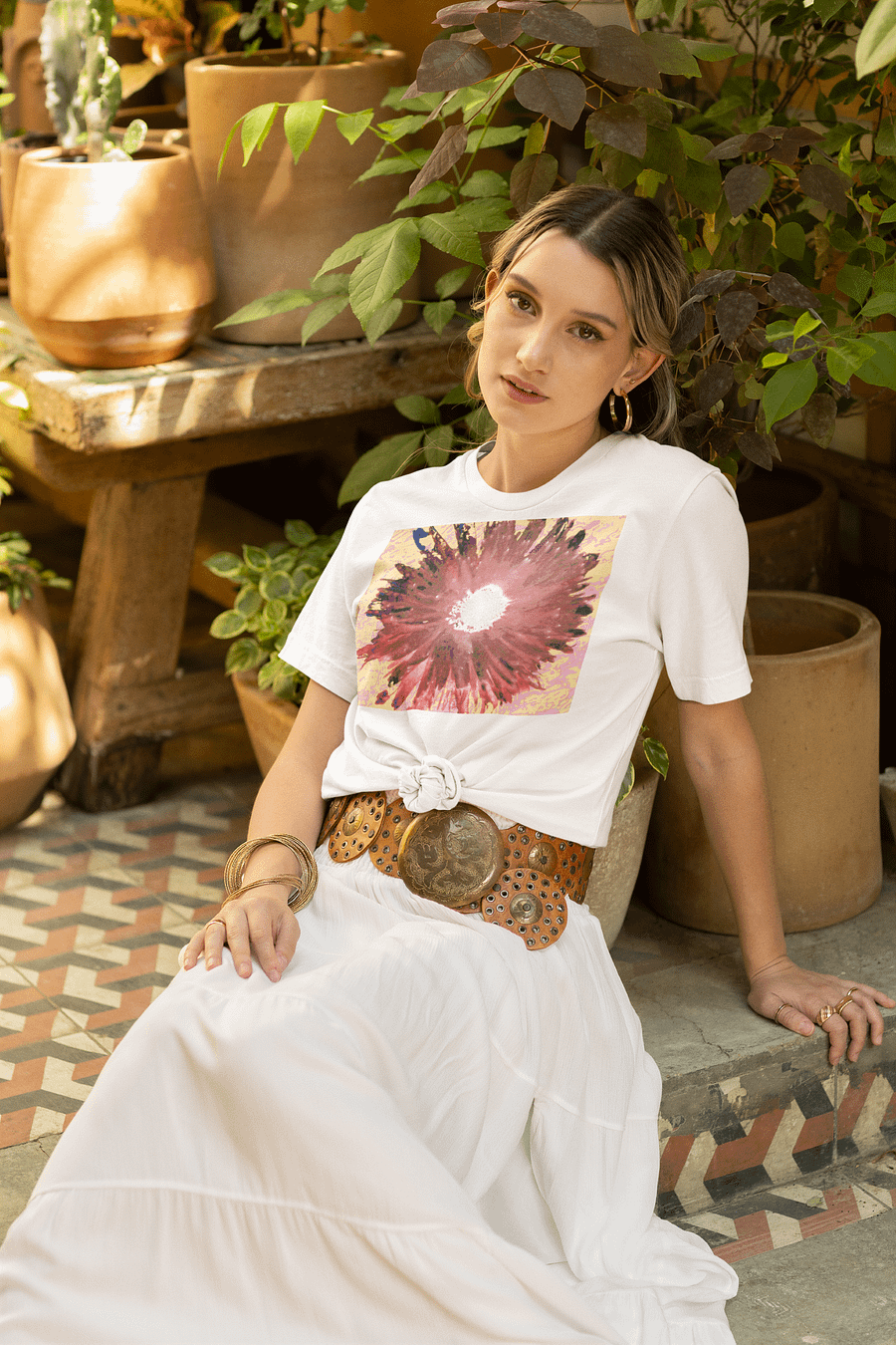 Abstract Pink Daisy Light on a Pink Patterned Background Women's T Shirt product image (6)
