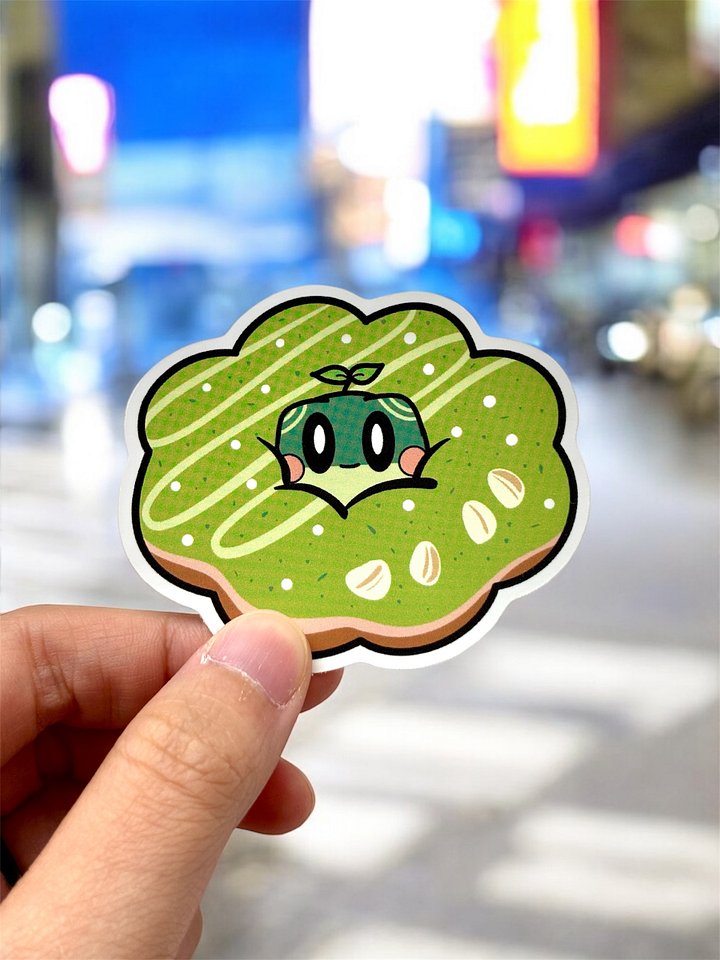 Matcha Mochi Donut with Almonds Waterproof Vinyl Sticker product image (1)