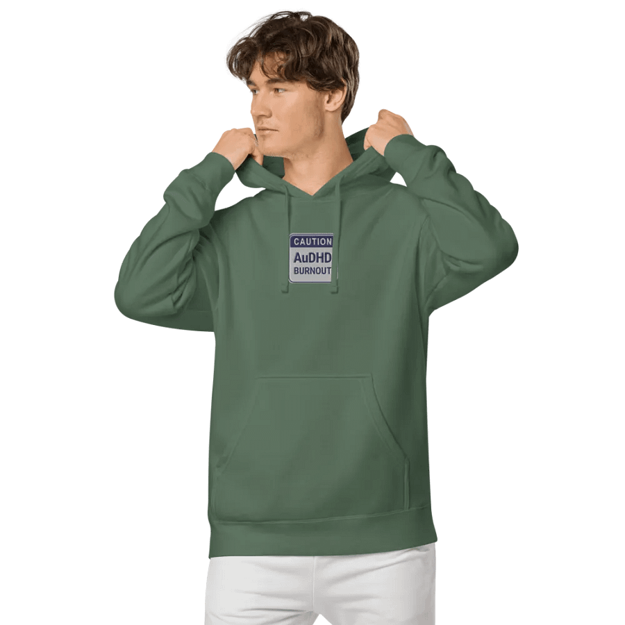 CAUTION: AuDHD BURNOUT embroidered pigment hoodie (navy design) product image (5)