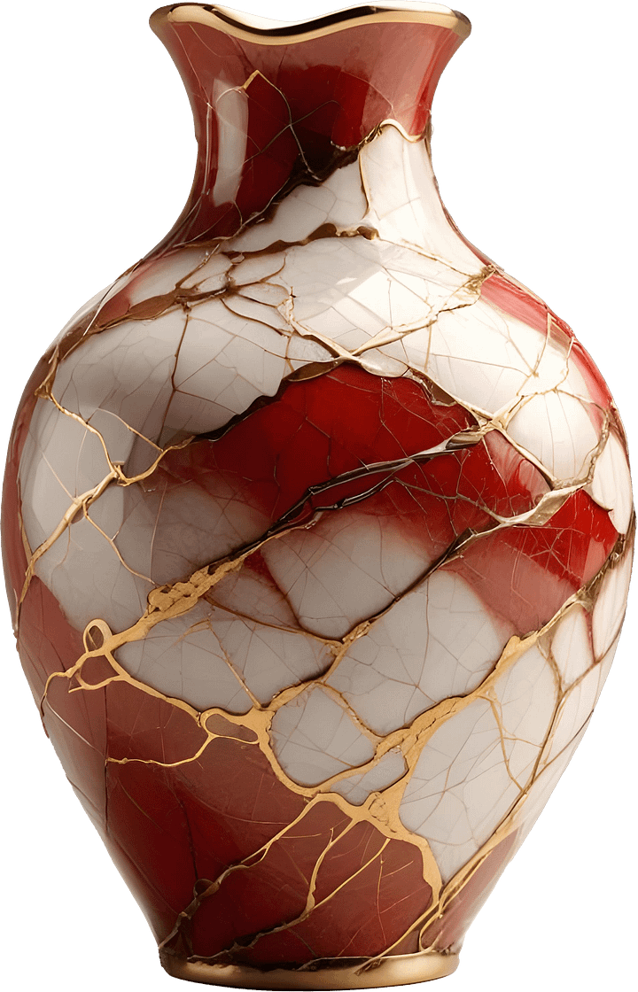 Kintsugi Brilliance – Crimson Harmony Vase PNG product image (1)