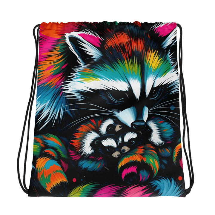 Vibrant Raccoon Family Drawstring Bag product image (1)