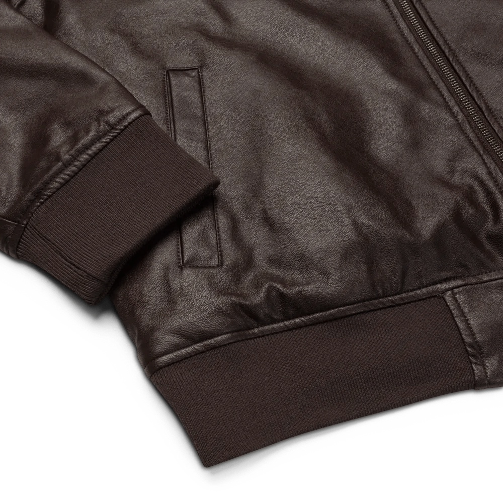 EXCLAIMING MENTALLY monochrome brown faux leather jacket product image (11)