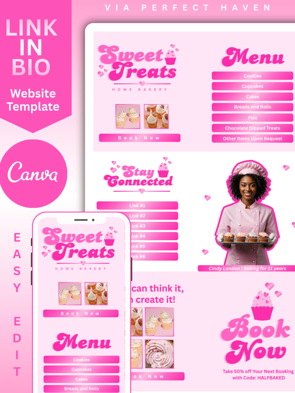 Website Theme - Sweet Treats Home Bakery Theme 2121825 - Easy Edit in Canva product image (1)