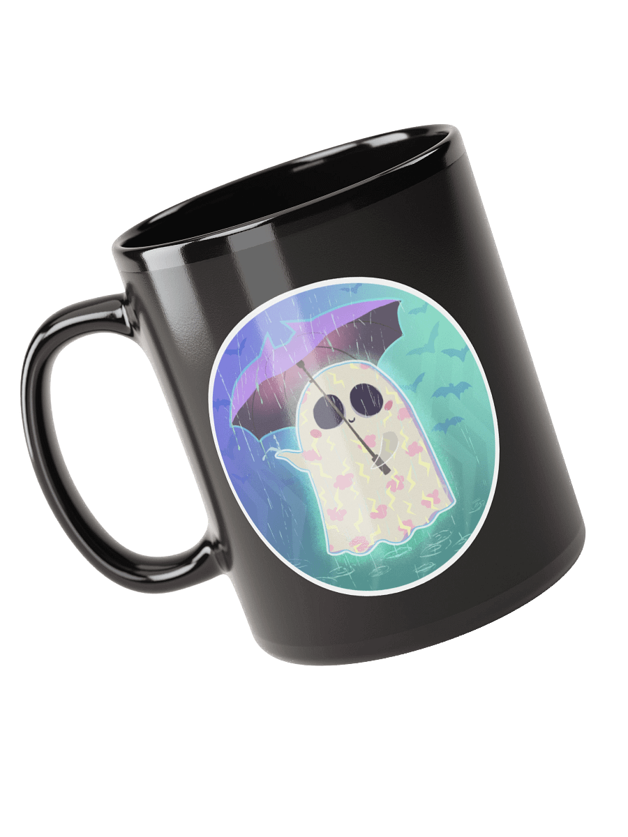 Pastel Little Ghost in the Rain - Black Ceramic Mug product image (1)