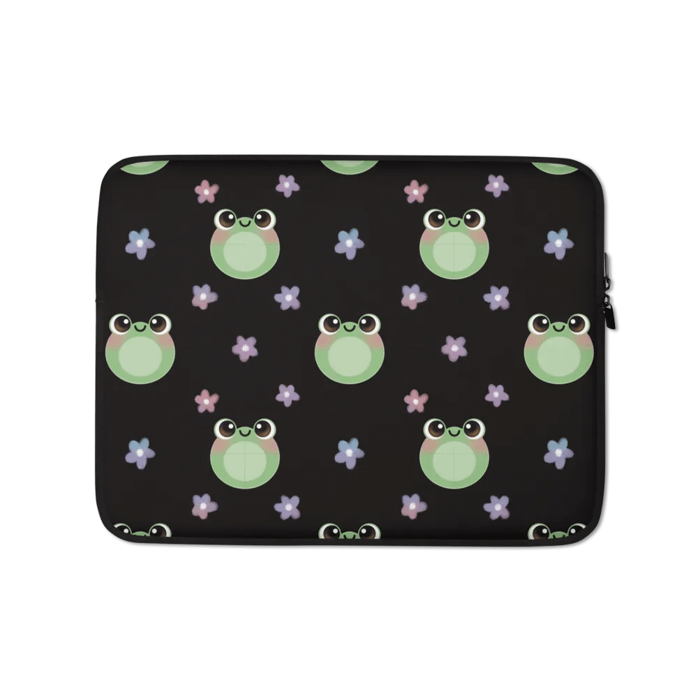 Froggy Pattern Laptop Sleeve (Black Background) product image (1)