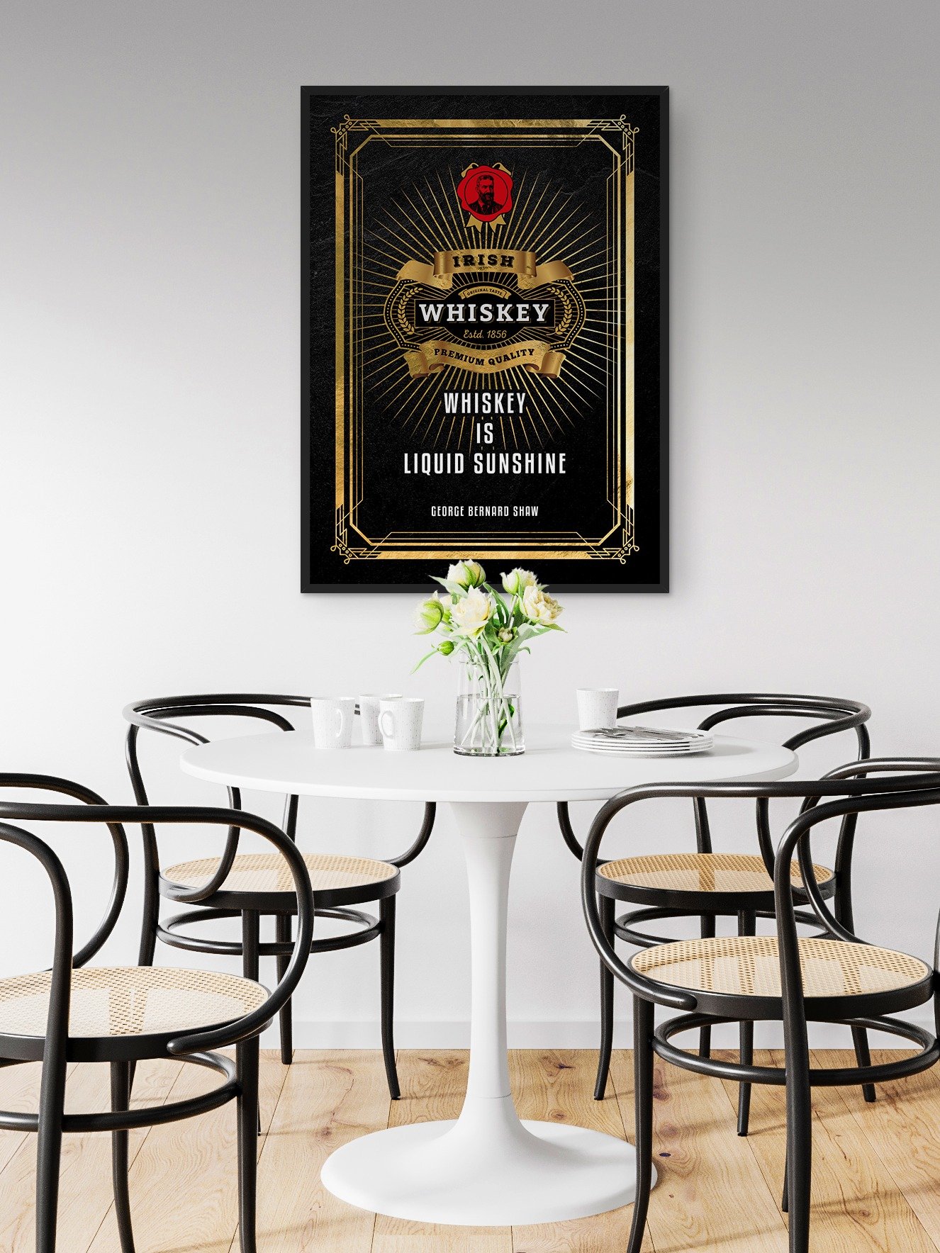 Whisky is liquid sunshine / George Bernard Shaw — Whiskey gold blackboard art deco poster with quote product image (2)
