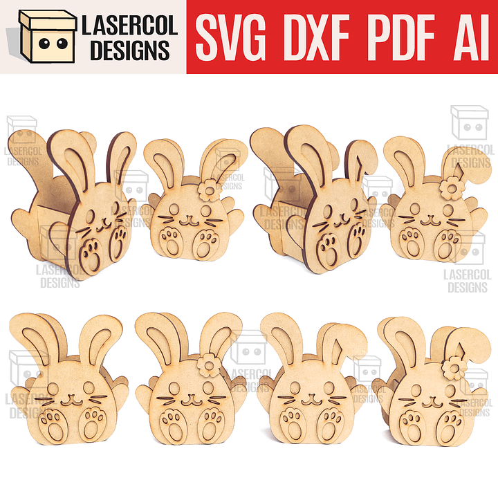 Easter Bunny Basket Set 3 (4 Styles, 2 Sizes) - Laser Cut Files product image (1)