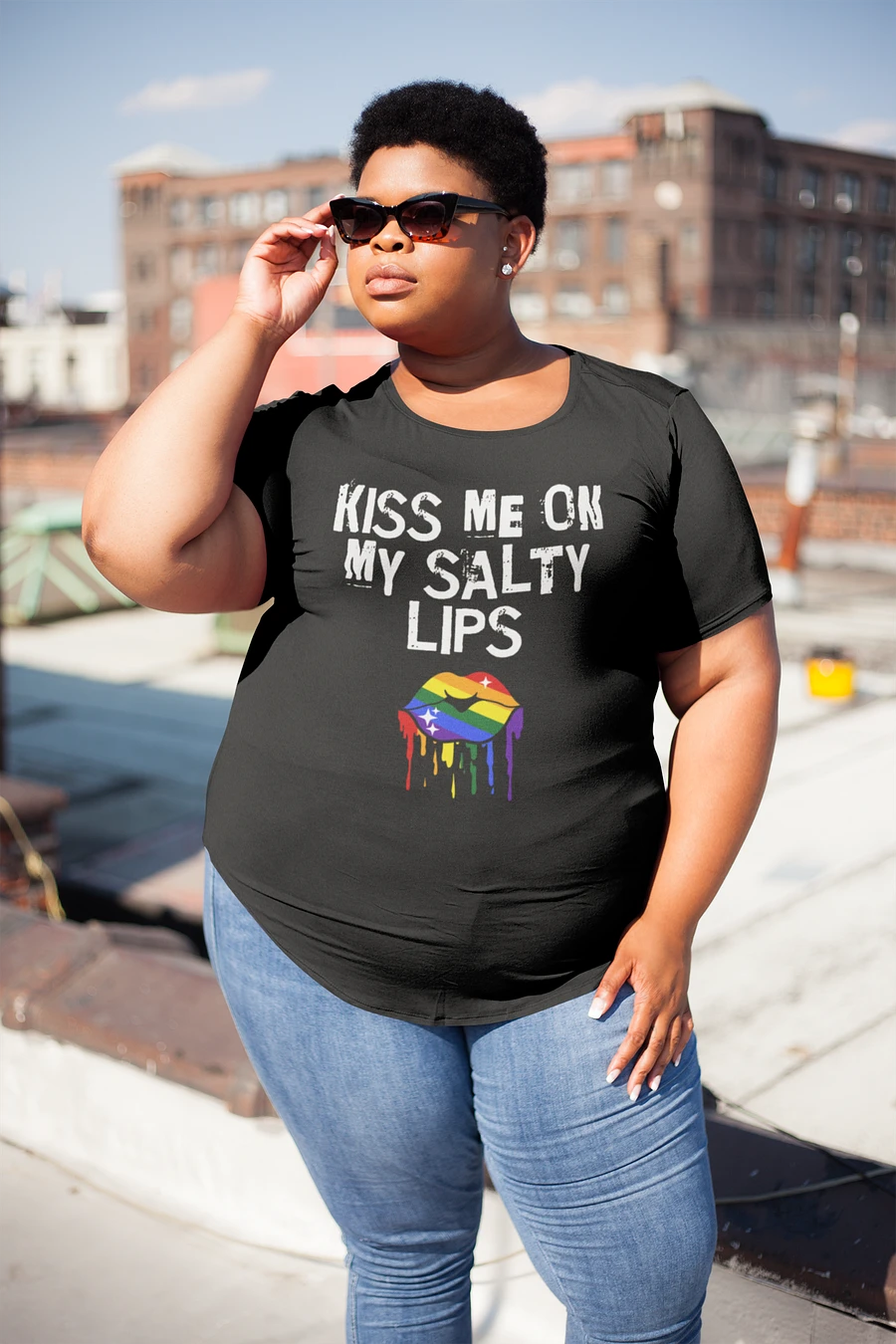 LGBTQ+ T-Shirt - Kiss Me On My Salty Lips - Rainbow (dark) product image (3)