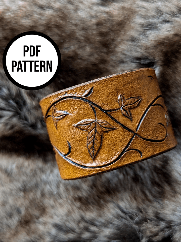 Leather Cuff with Mallorn Leaves - PDF Pattern for Leatherwork product image (1)