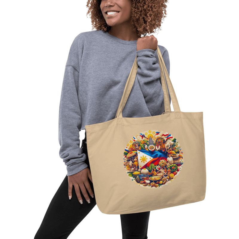 FILIPINO HERITAGE TOTE: VIBRANT PHILIPPINES CULTURE MOSAIC BAG VERSATILE USE (ONE-SIDED), ORGANIC CREAM WIDE TOTE BAG product image (1)