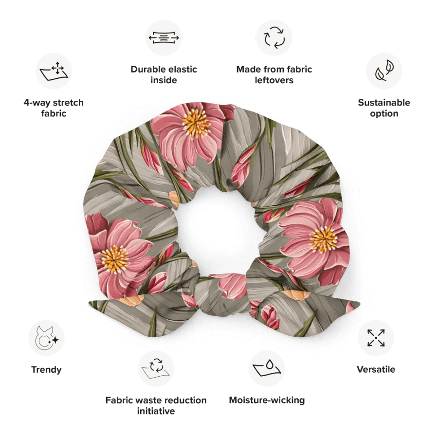 Hair Scrunchie - Painted Flowers in Shades of Yellow and Pink on a Textured Khaki Background product image (12)