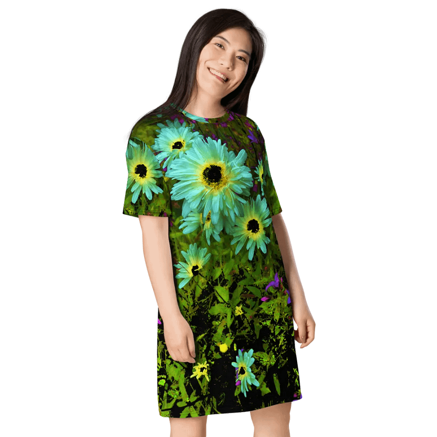 Abstract Vibrant Daises in the Garden Ladies T Shirt Dress product image (5)