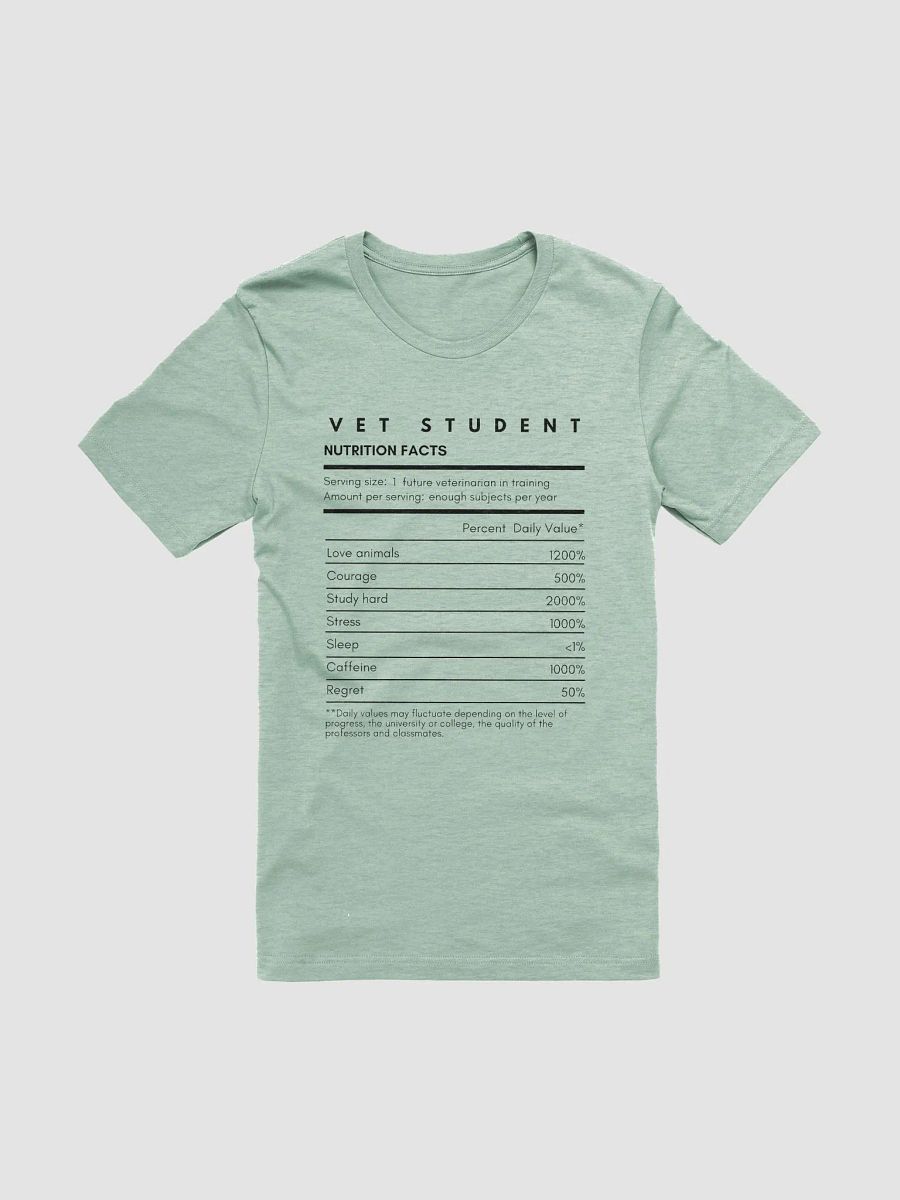 "Vet Student Nutrition Facts" t-shirt (light background) product image (1)