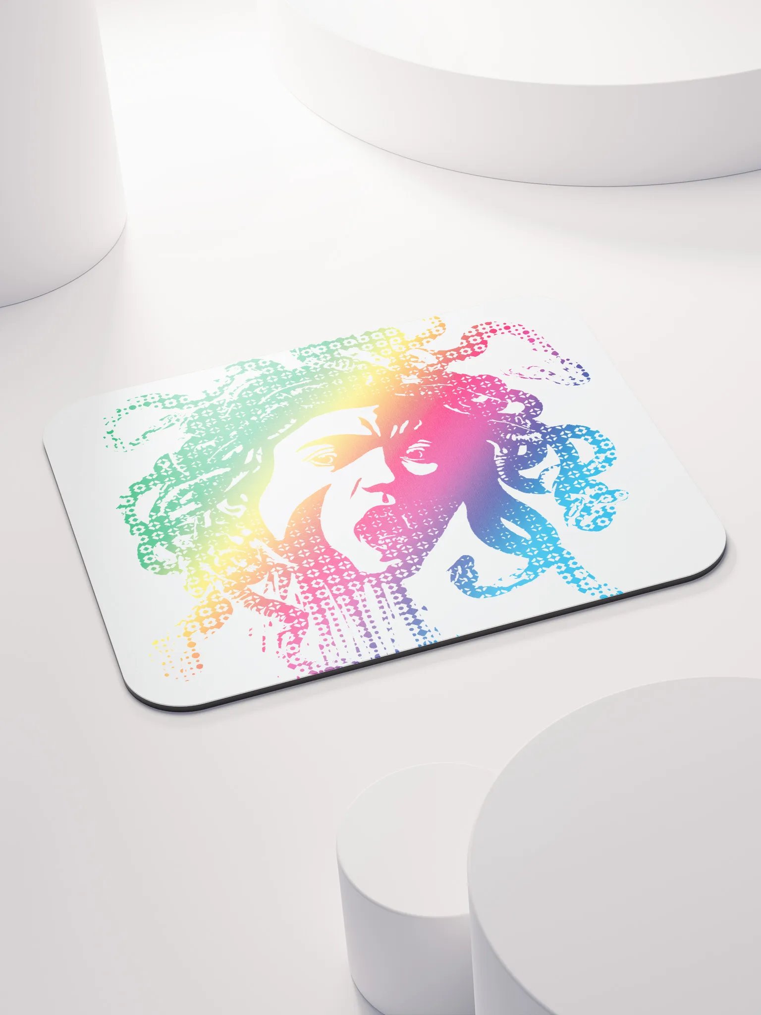 Rainbow Halftone Medusa on White CloseUp - Mouse pad product image (4)