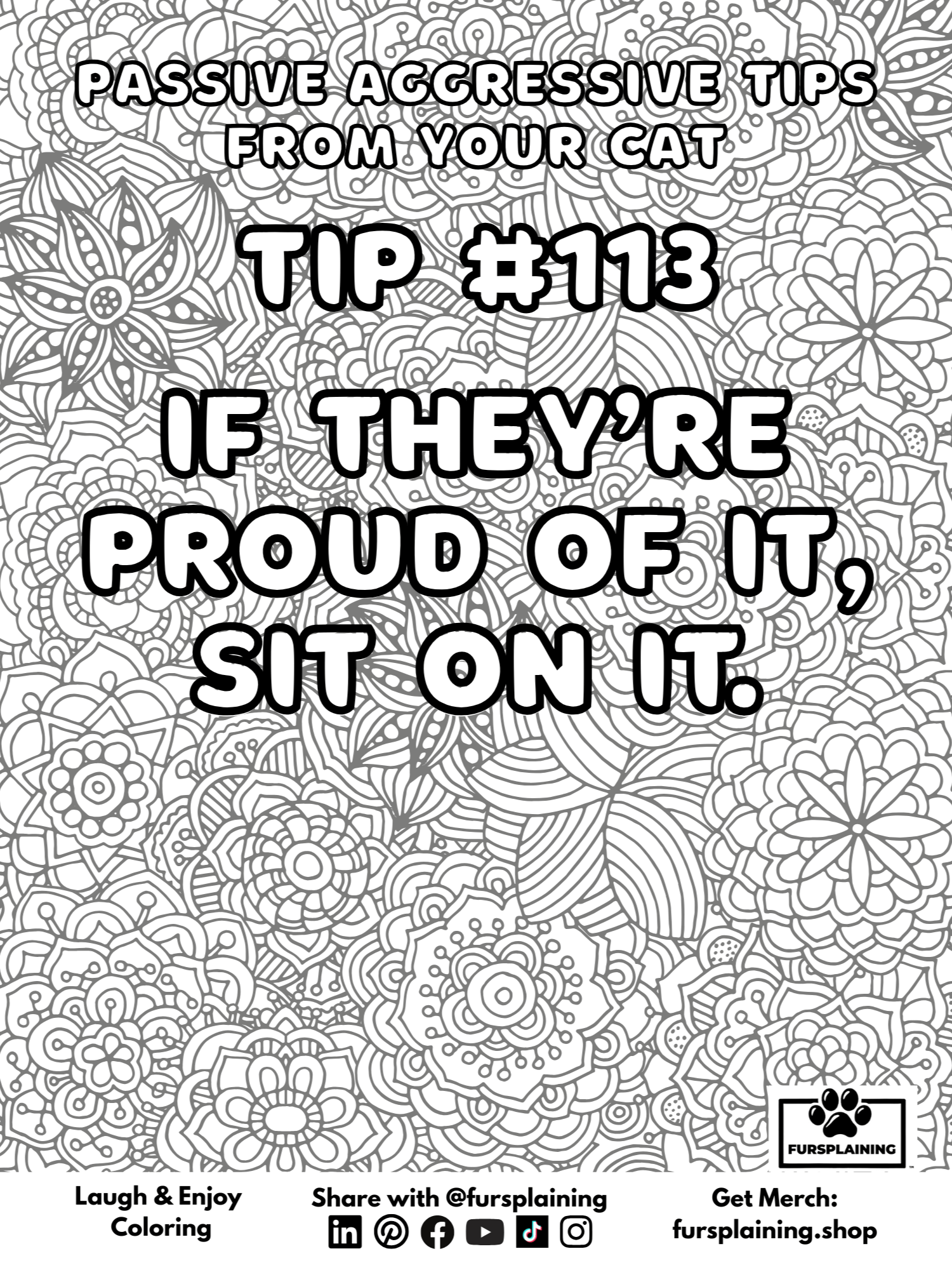 #113 Passive Aggressive Tips from Your Cat – Free Coloring Page product image (1)