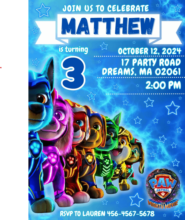 Paw Patrol The Mighty Movie Birthday Invitation - Canva - Super Paw patrol product image (2)