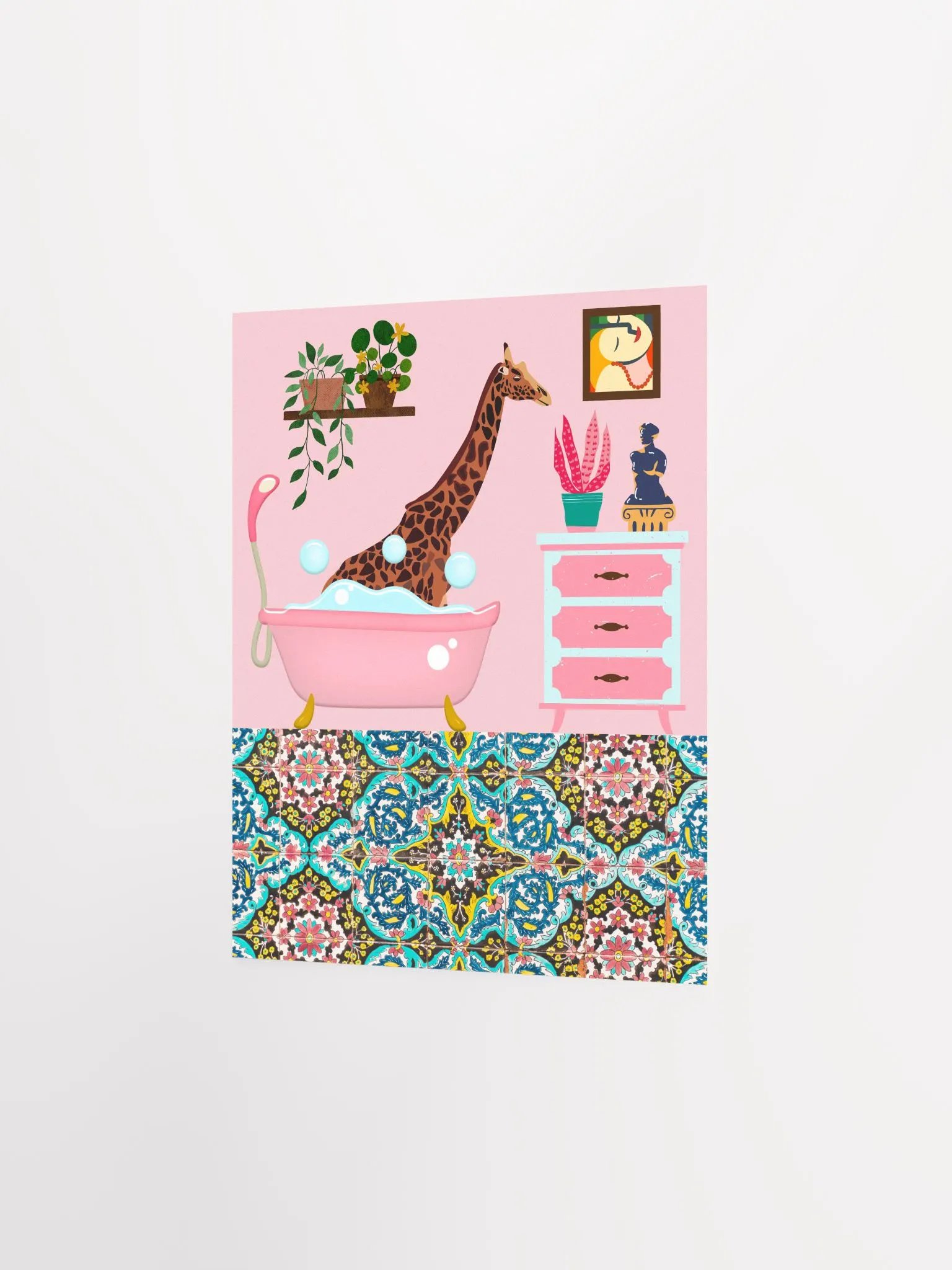 Bathing Giraffe Pink Bathroom Wall Art Print product image (11)