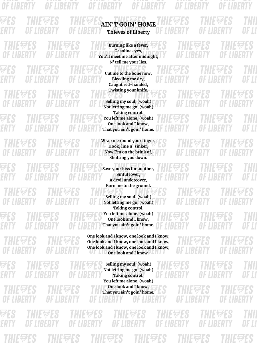 Signed Lyric Sheet - Ain't Goin' Home product image (1)