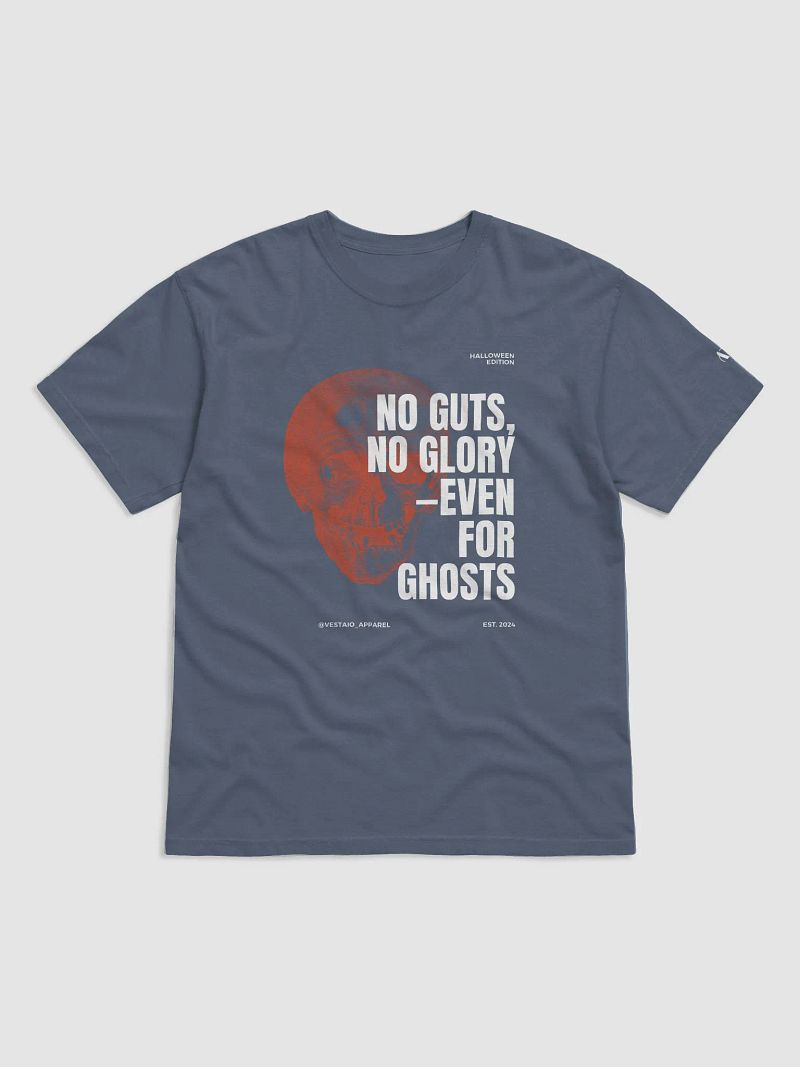 "No Guts, No Glory—Even for Ghosts" Skeleton Skull Graphic T-Shirt | Motivational Halloween Tee