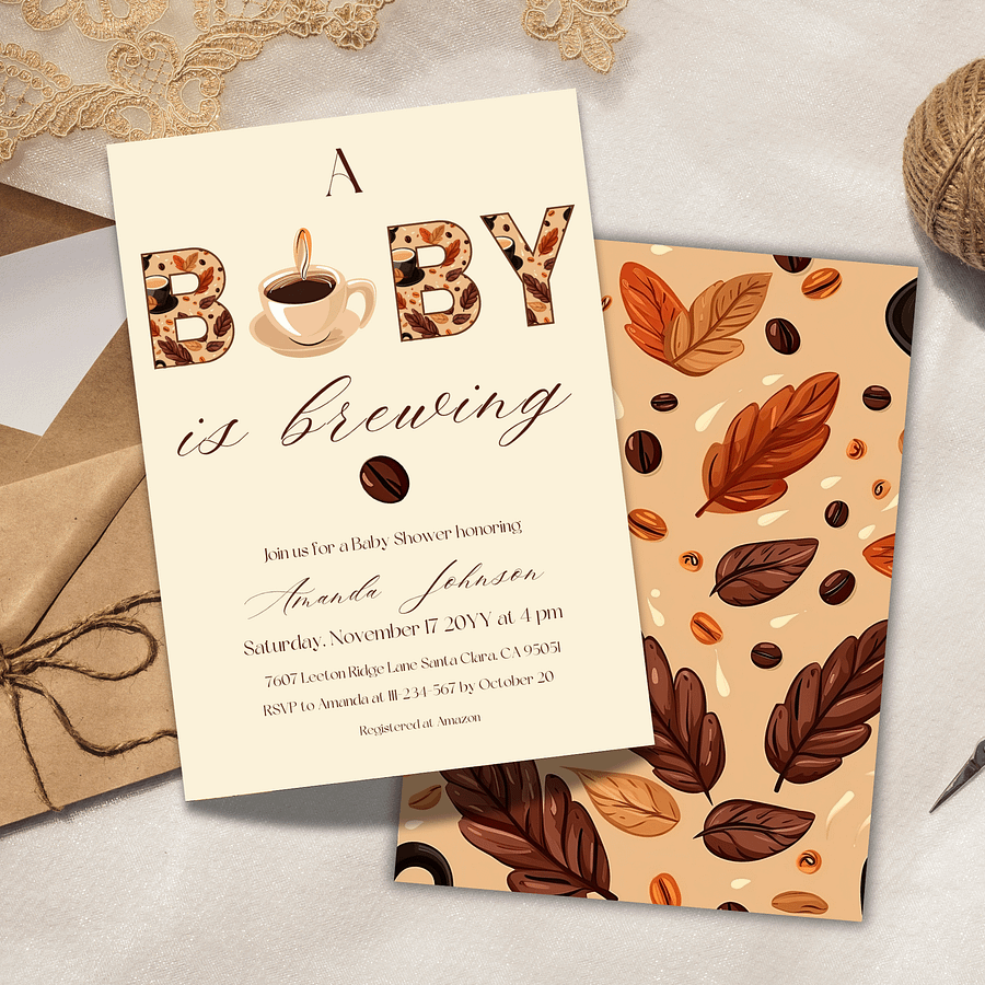 Coffee Baby Shower Invitation Template, Rustic A Baby is Brewing Baby Shower Invite, Coffee Bean Themed Brunch Idea, Digital Download Canva product image (3)