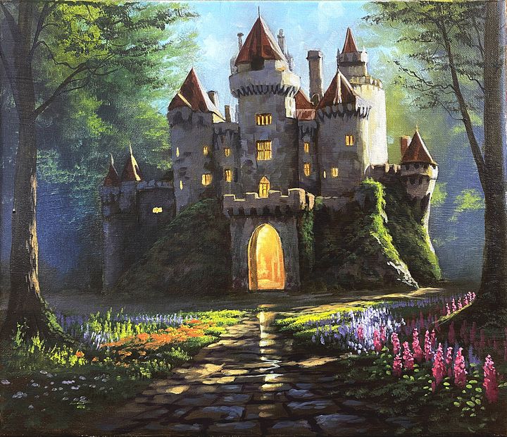 DOWNLOADABLE Acrylic Painting Tutorial - Old Castle in the Forest product image (1)