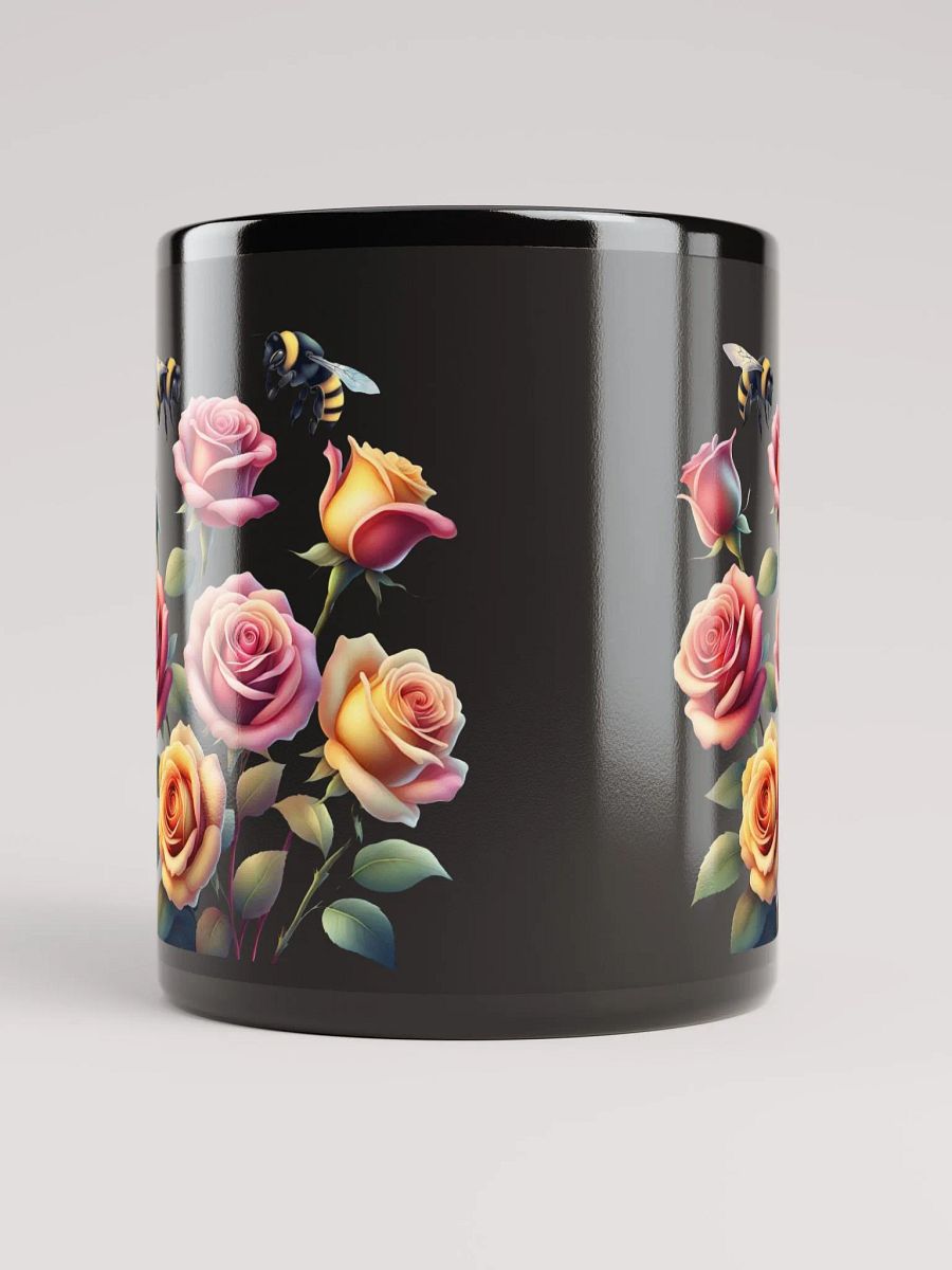 Honey Bees and Roses Graphical Design Black Mug product image (1)