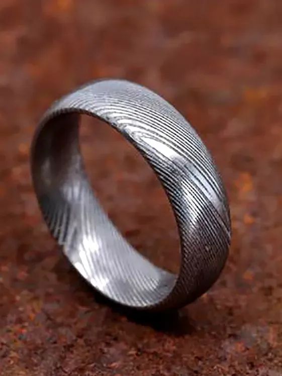 Customized Basic Damascus Steel Ring Wedding Band For Men Engagement Hand Forged product image (5)