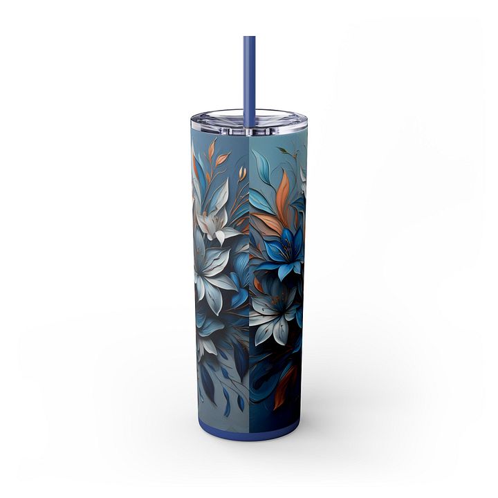 Blue & Copper Floral Tumbler Wrap PNG for 20oz Skinny | 9.3x8.2 Sublimation | Instant Download | Mother's Day Gift Wrap product image (2)