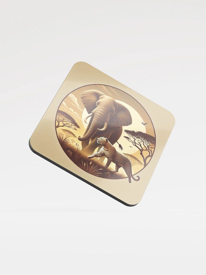 African Elephant and Leopard cork drink coasters product image (1)
