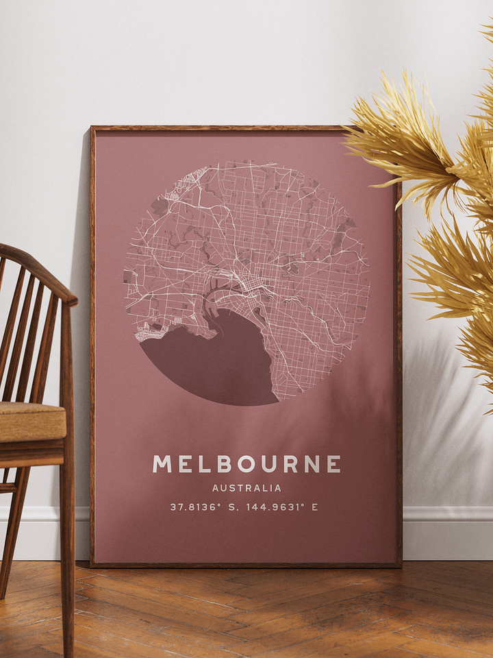 Melbourne Street Map Poster – Red Minimalist Circular City Art product image (1)