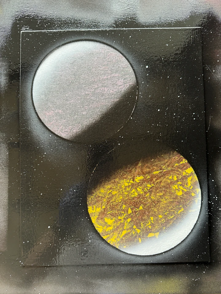 Sibling Planets - Yellow/Brown and Pink/Grey - 11x14 Flat Canvas product image (1)
