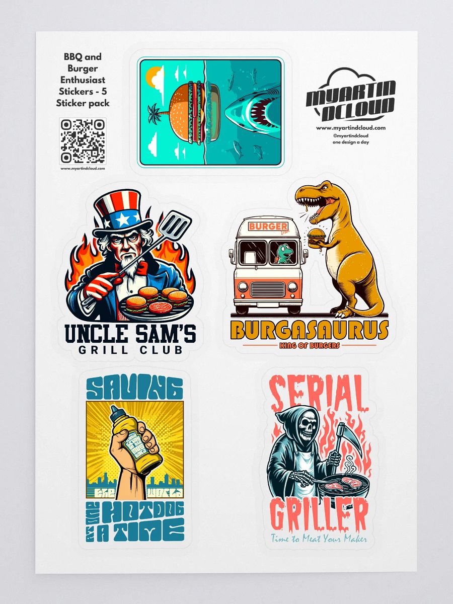 BBQ and Burger Enthusiast Stickers - Fun Grilling Designs - 5 Sticker pack product image (3)
