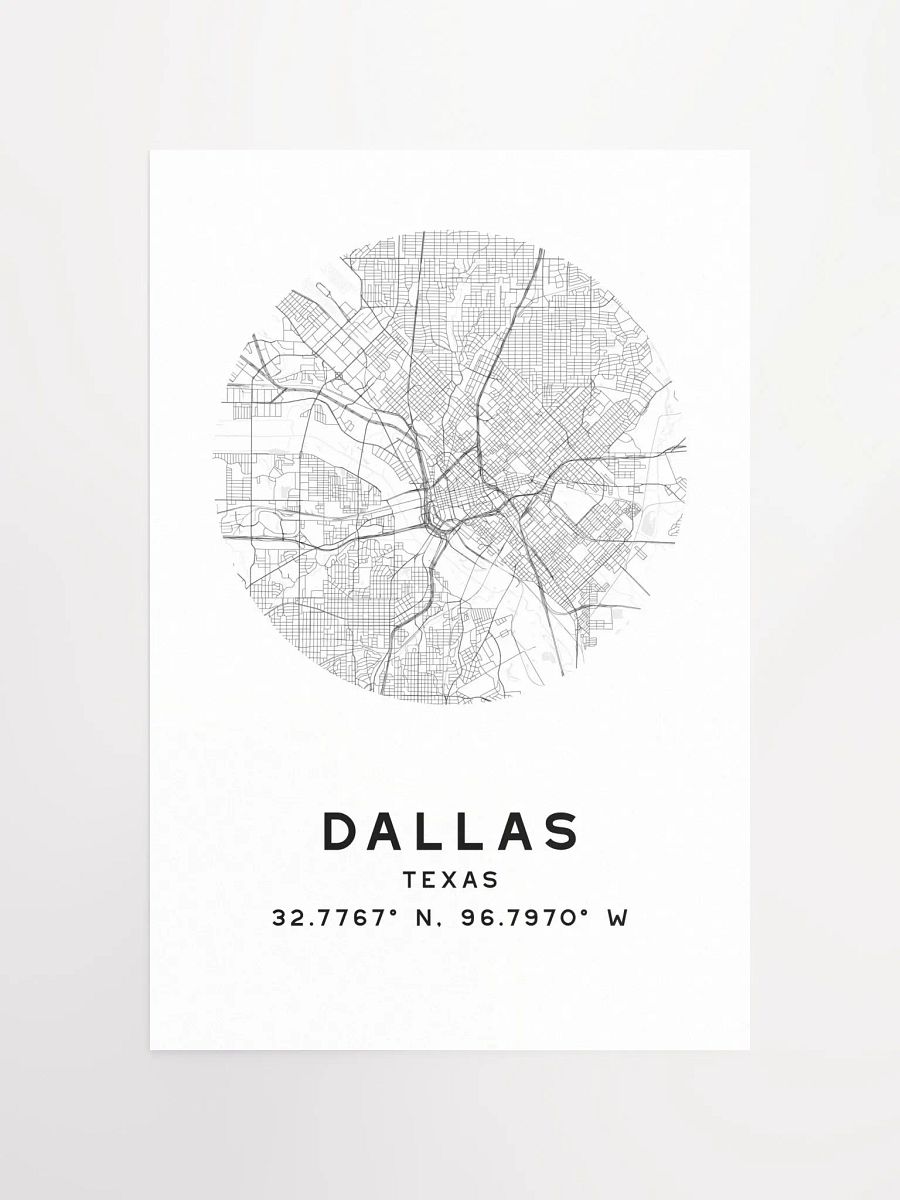 Dallas Street Map Poster – White Minimalist Circular City Art product image (4)