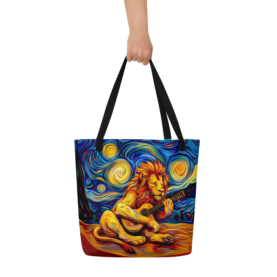 Tote Bag: Trippy Lion Playing Guitar Van Gogh Starry Night Art Style Design product image (6)
