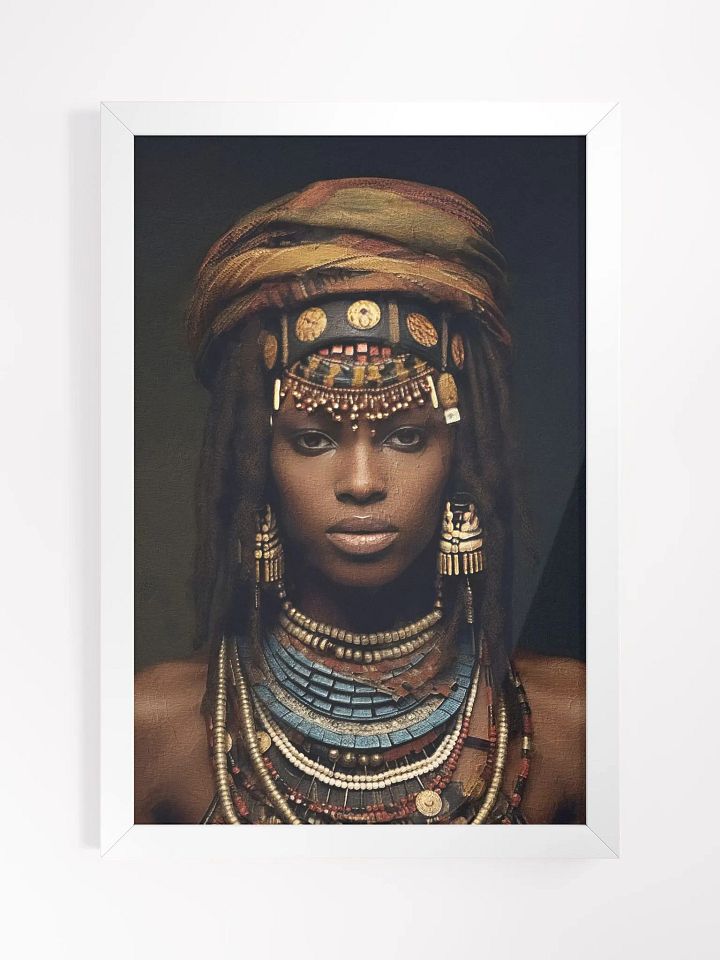 African Woman in Traditional Head Dress, Bronze & Blue Stone Jewelry Poster Print, Framed product image (2)