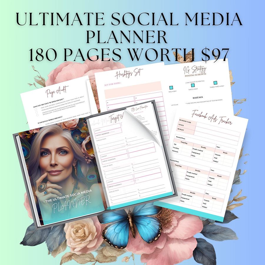 Social Media Planner 180 Pages Printable and PLR product image (1)